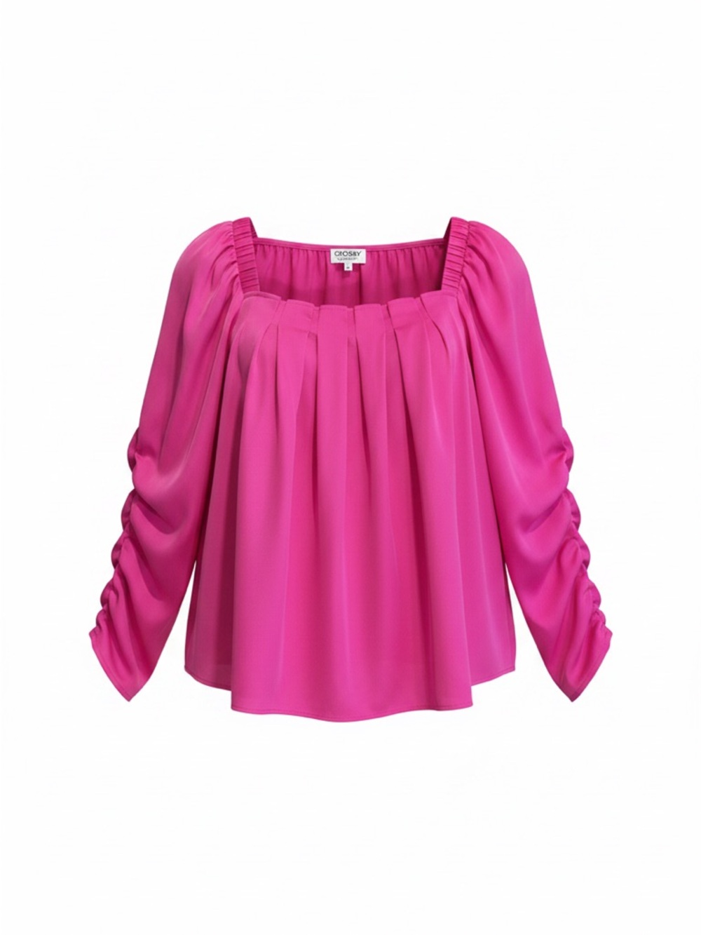 CROSBY by Mollie Burch xxl Hot Pink Gathered satin Square-Neck Blouse
